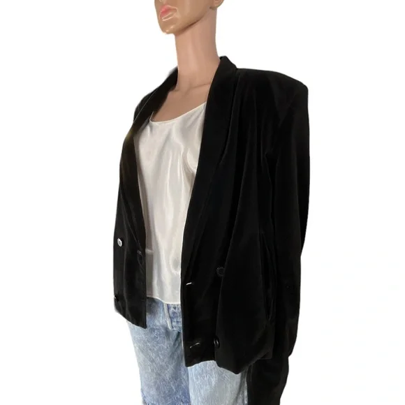 L’Avion Double Breasted Velvet Waist Jacket, Black |L - Picture 6 of 15